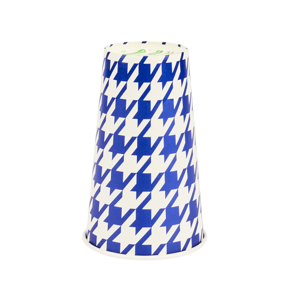 Chef 101 16 oz Round Blue Houndstooth Paper Cold Cup - 3 1/2" x 3 1/2" x 5 1/2" - 500 count box
