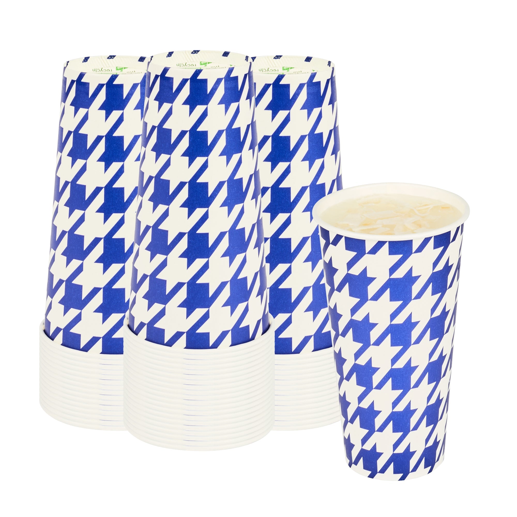 Chef 101 20 oz Round Blue Houndstooth Paper Cold Cup - 3 1/2" x 3 1/2" x 6 1/4" - 25 count box