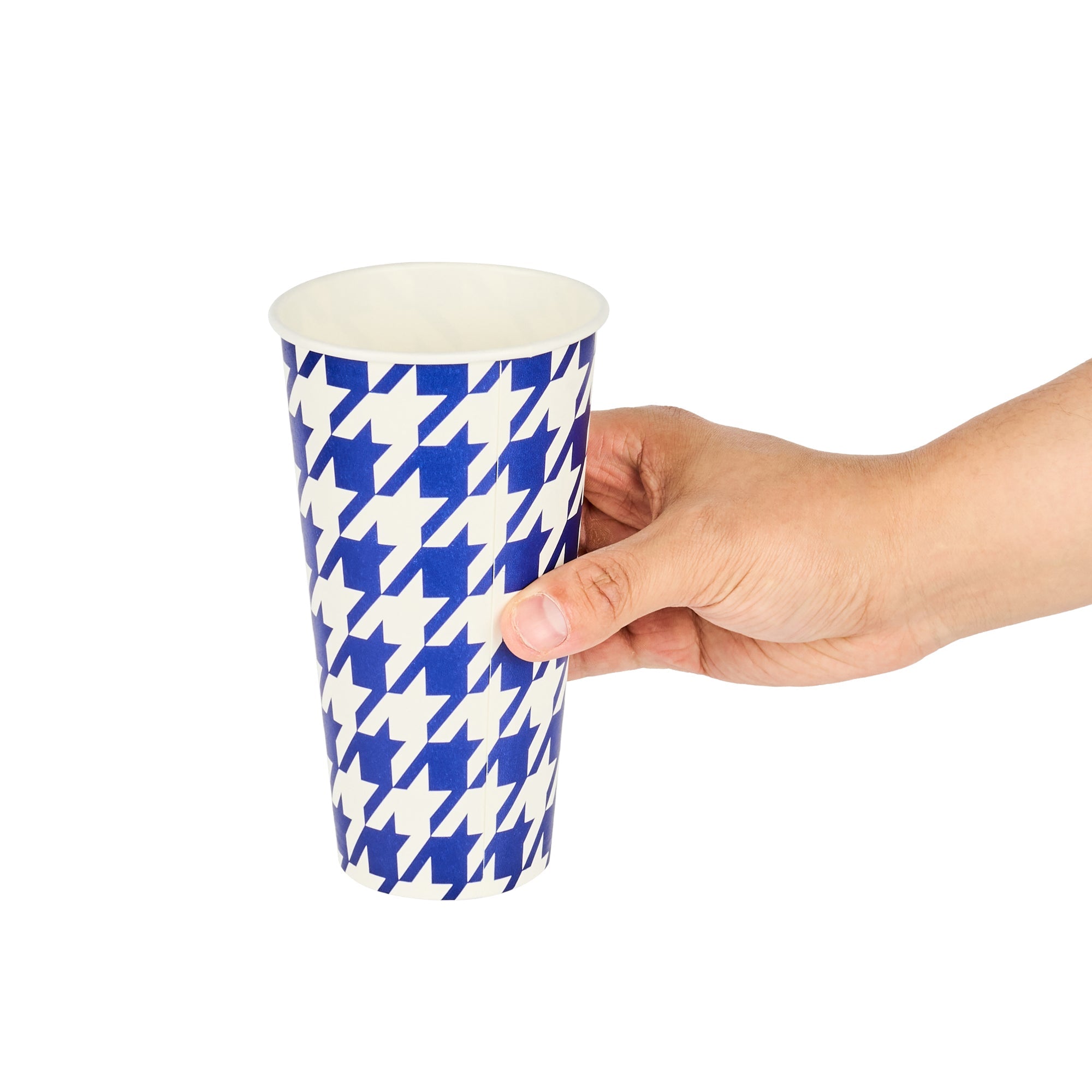 Chef 101 20 oz Round Blue Houndstooth Paper Cold Cup - 3 1/2" x 3 1/2" x 6 1/4" - 25 count box