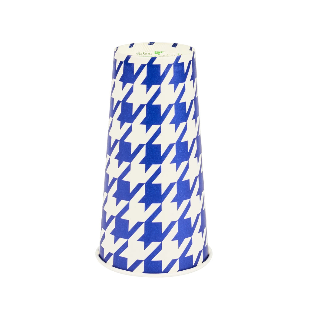 Chef 101 20 oz Round Blue Houndstooth Paper Cold Cup - 3 1/2" x 3 1/2" x 6 1/4" - 25 count box