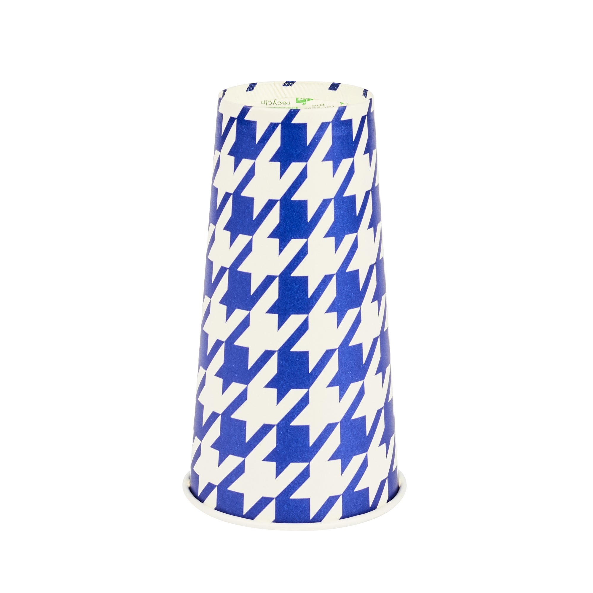 Chef 101 20 oz Round Blue Houndstooth Paper Cold Cup - 3 1/2" x 3 1/2" x 6 1/4" - 25 count box