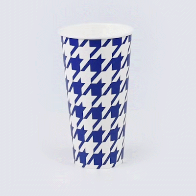 Chef 101 20 oz Round Blue Houndstooth Paper Cold Cup - 3 1/2" x 3 1/2" x 6 1/4" - 500 count box