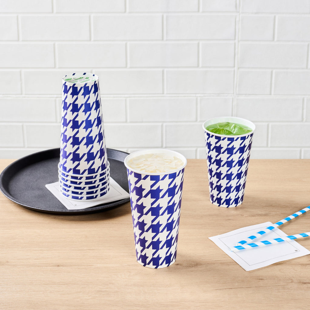 Chef 101 20 oz Round Blue Houndstooth Paper Cold Cup - 3 1/2" x 3 1/2" x 6 1/4" - 500 count box