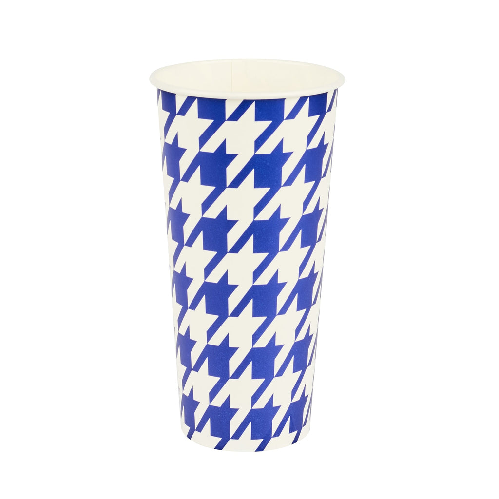 Chef 101 22 oz Round Blue Houndstooth Paper Cold Cup - 3 1/2" x 3 1/2" x 6 3/4" - 25 count box
