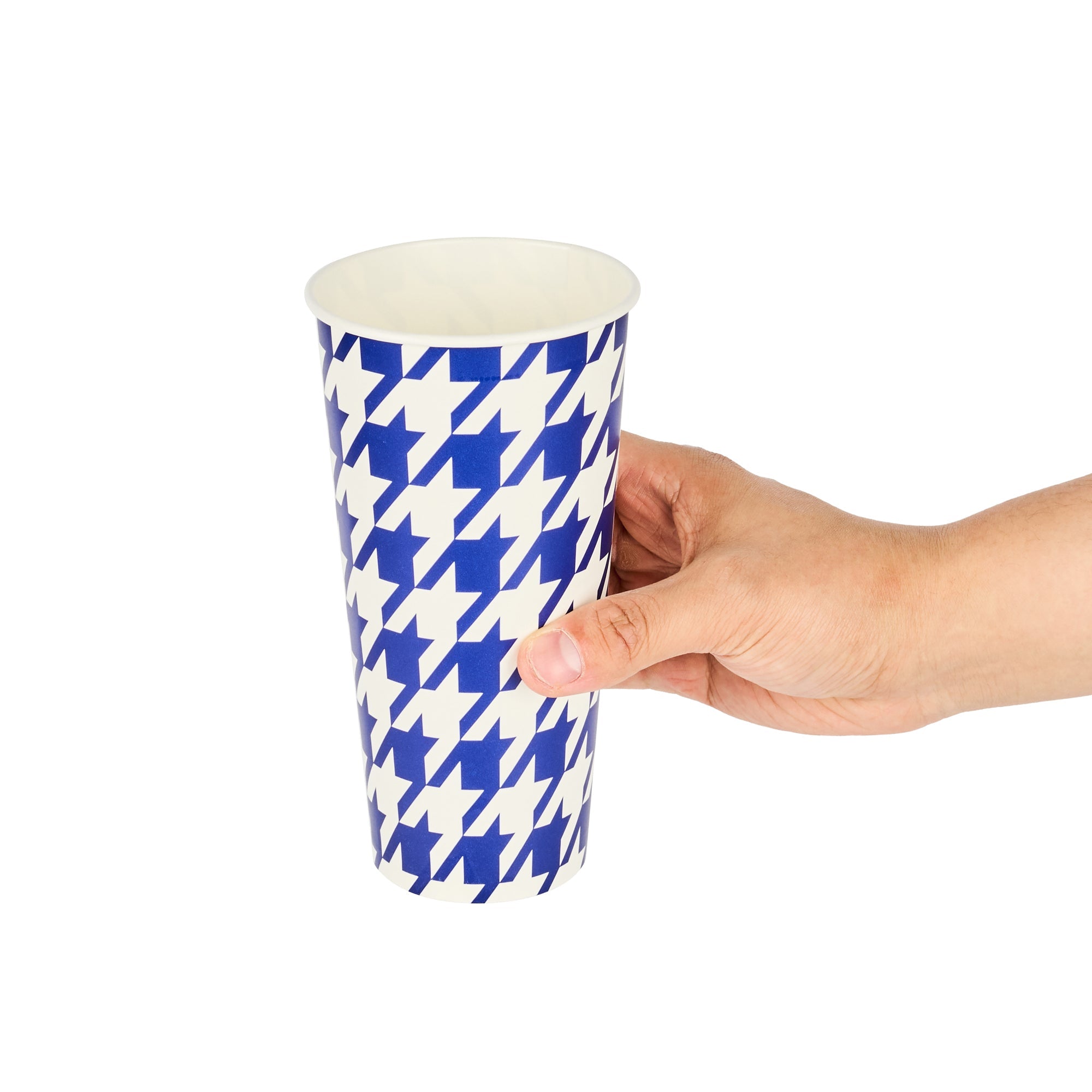 Chef 101 22 oz Round Blue Houndstooth Paper Cold Cup - 3 1/2" x 3 1/2" x 6 3/4" - 25 count box