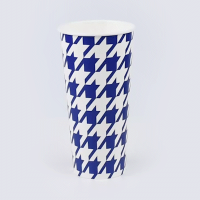 Chef 101 22 oz Round Blue Houndstooth Paper Cold Cup - 3 1/2" x 3 1/2" x 6 3/4" - 500 count box