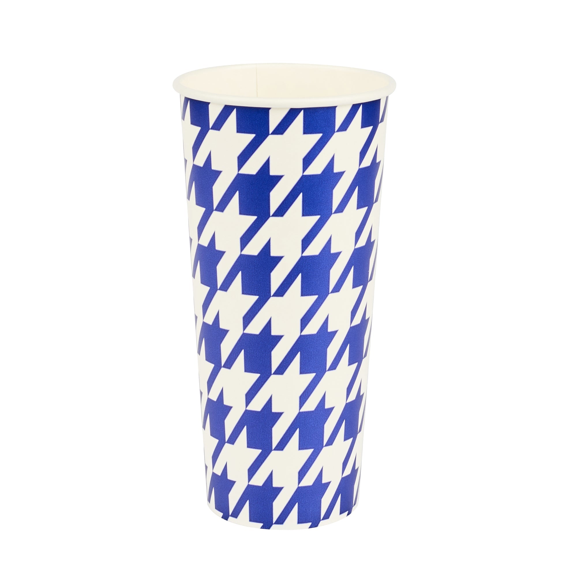 Chef 101 24 oz Round Blue Houndstooth Paper Cold Cup - 3 1/2" x 3 1/2" x 7" - 25 count box