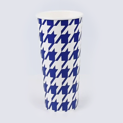 Chef 101 24 oz Round Blue Houndstooth Paper Cold Cup - 3 1/2" x 3 1/2" x 7" - 25 count box