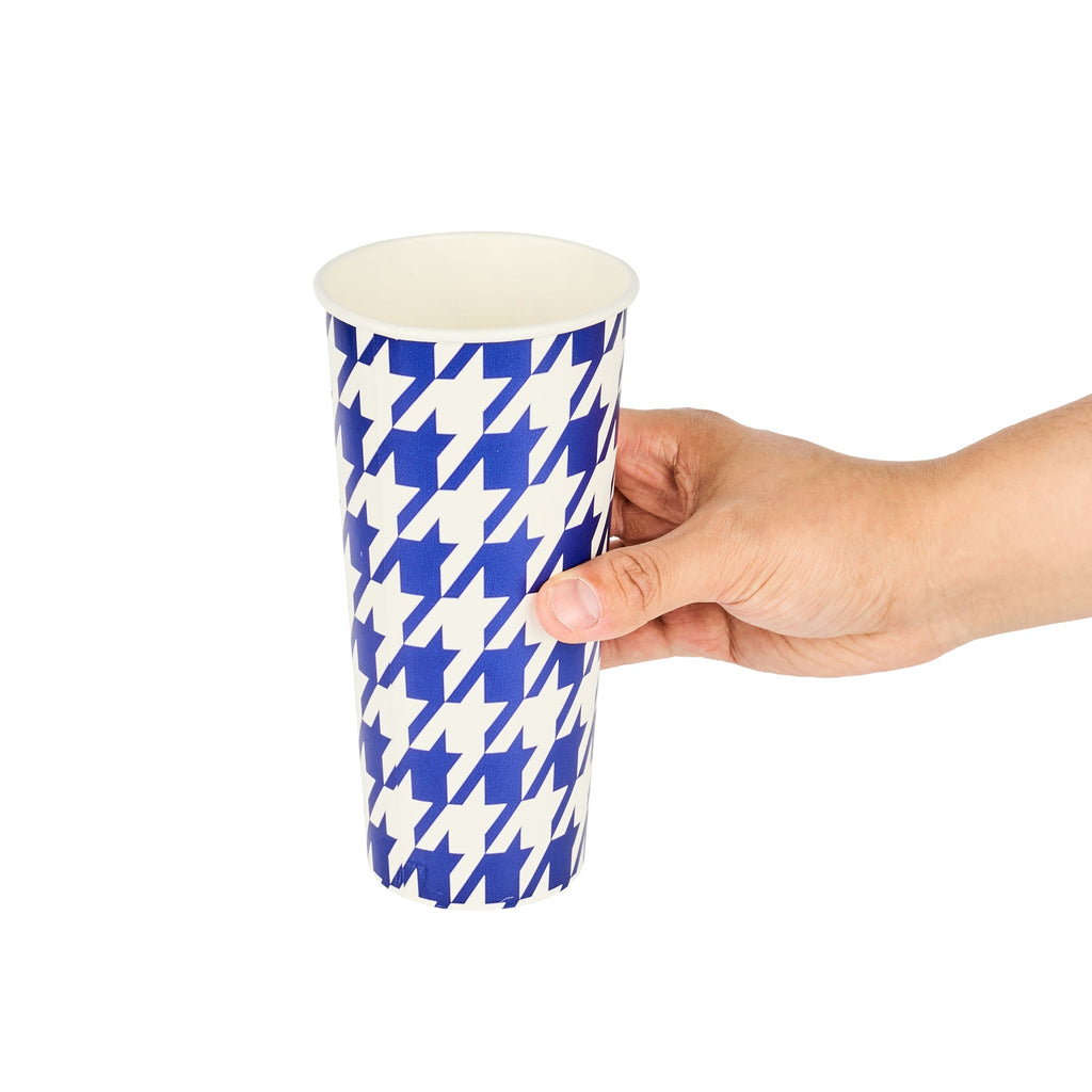 Chef 101 24 oz Round Blue Houndstooth Paper Cold Cup - 3 1/2" x 3 1/2" x 7" - 500 count box