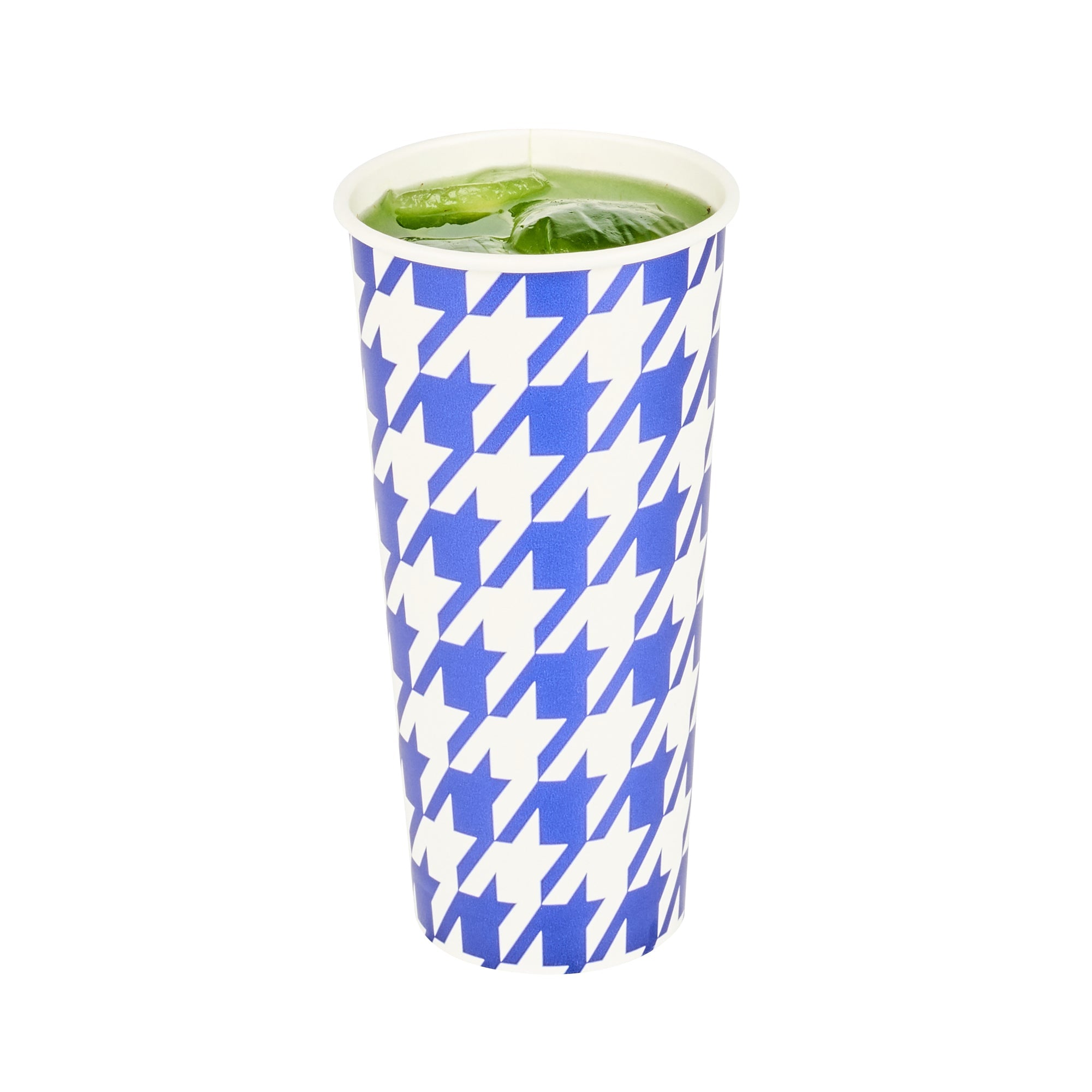Chef 101 24 oz Round Blue Houndstooth Paper Cold Cup - 3 1/2" x 3 1/2" x 7" - 500 count box