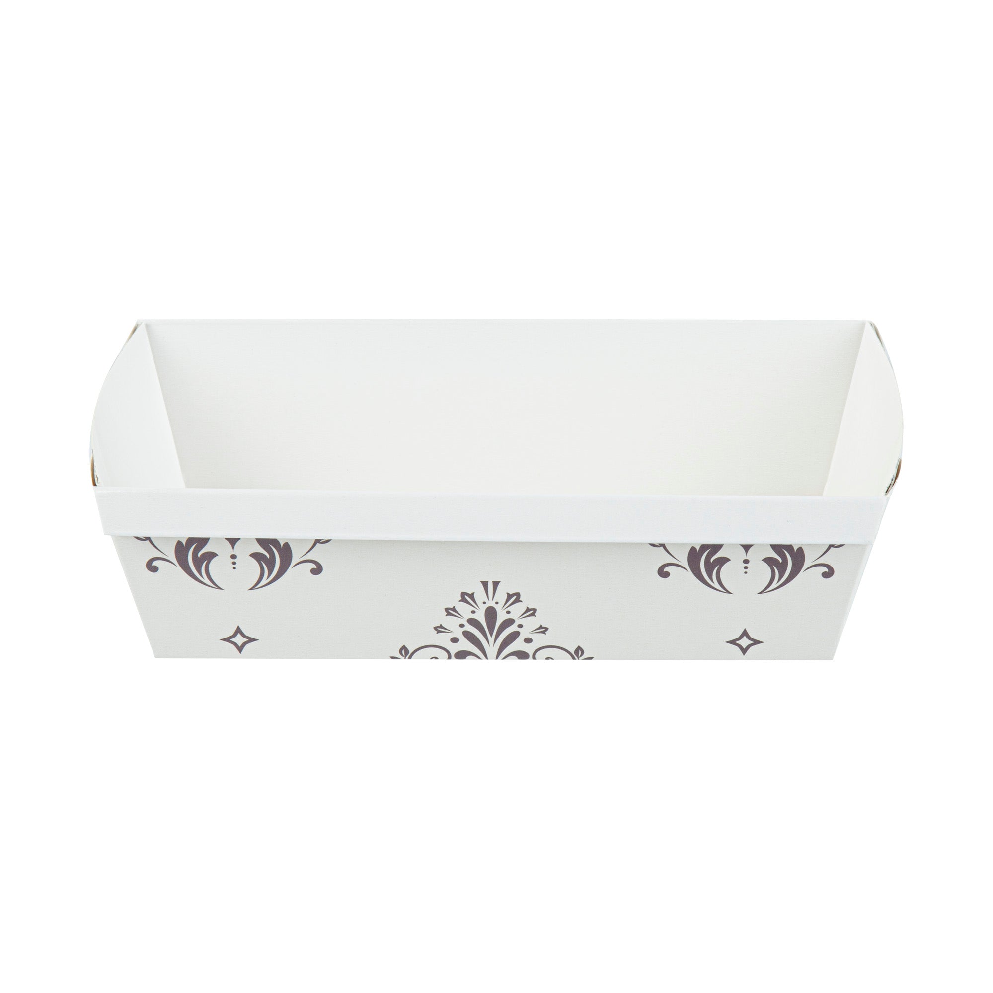 Bake Tek 32 oz Beige Vintage Floral Paper Baking Loaf Pan - Greaseproof - 8" x 3 3/4" x 2 1/4" - 100 count box