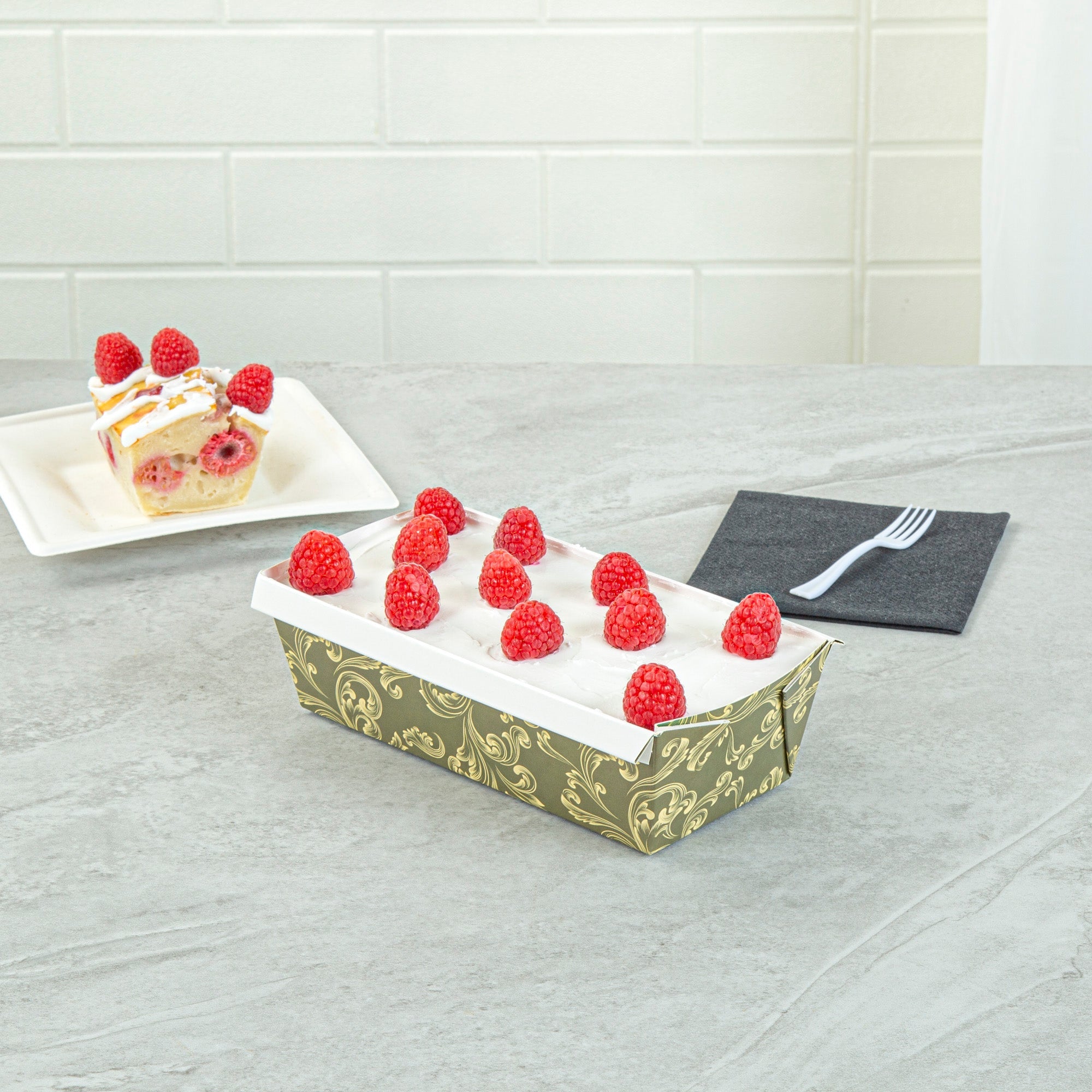 Bake Tek 32 oz Dark Green Vintage Floral Paper Baking Loaf Pan - Greaseproof - 8" x 3 3/4" x 2 1/4" - 100 count box