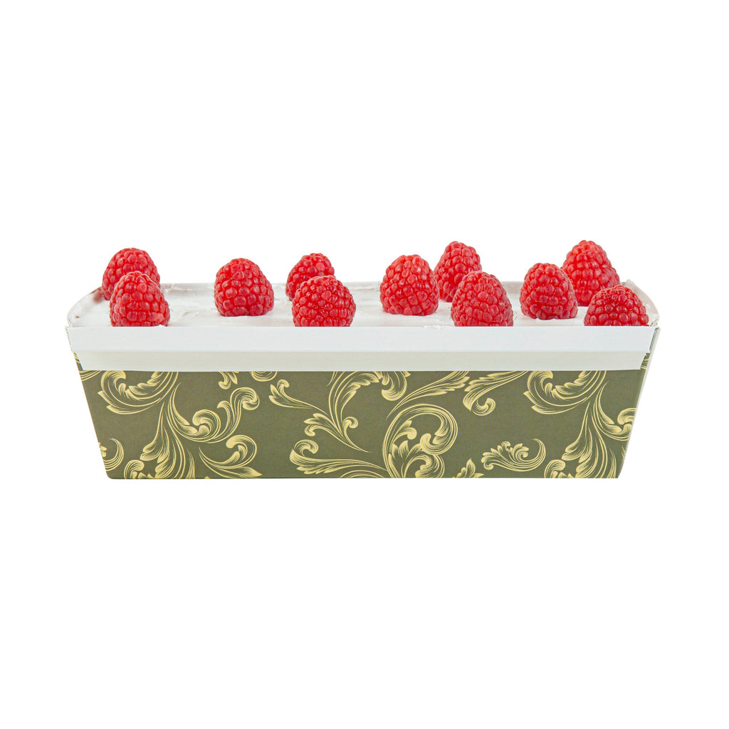 Bake Tek 32 oz Dark Green Vintage Floral Paper Baking Loaf Pan - Greaseproof - 8" x 3 3/4" x 2 1/4" - 100 count box