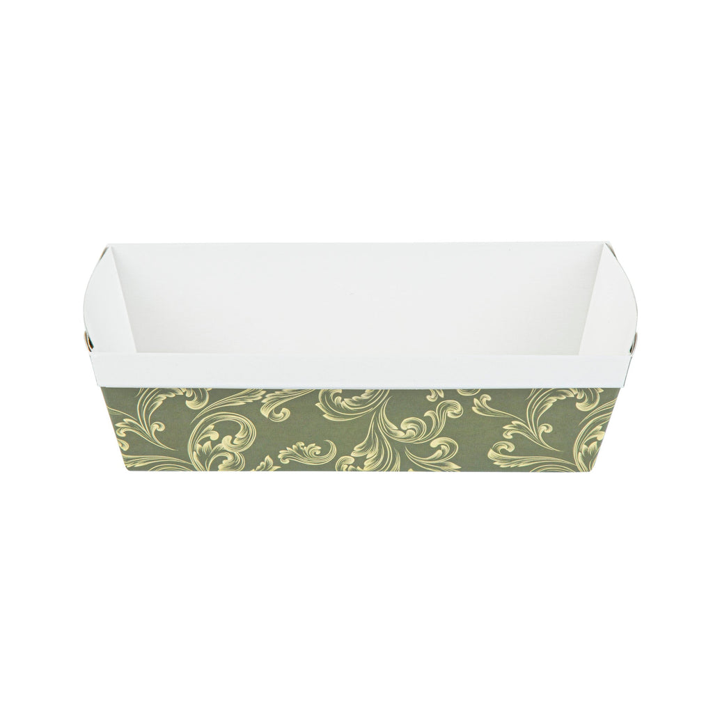 Bake Tek 32 oz Dark Green Vintage Floral Paper Baking Loaf Pan - Greaseproof - 8" x 3 3/4" x 2 1/4" - 100 count box