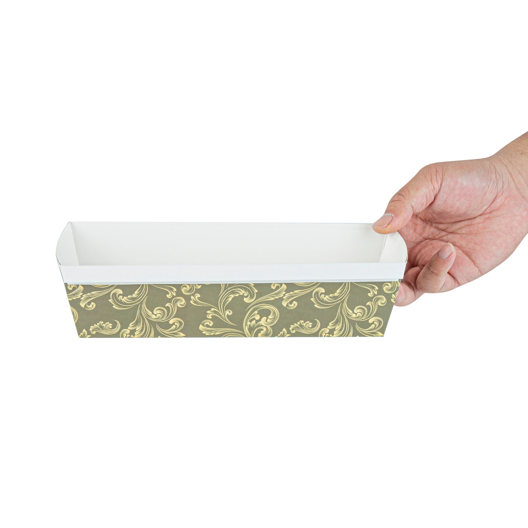 Bake Tek 42 oz Dark Green Vintage Floral Paper Baking Loaf Pan - Greaseproof - 10" x 3 1/2" x 2 1/2" - 100 count box