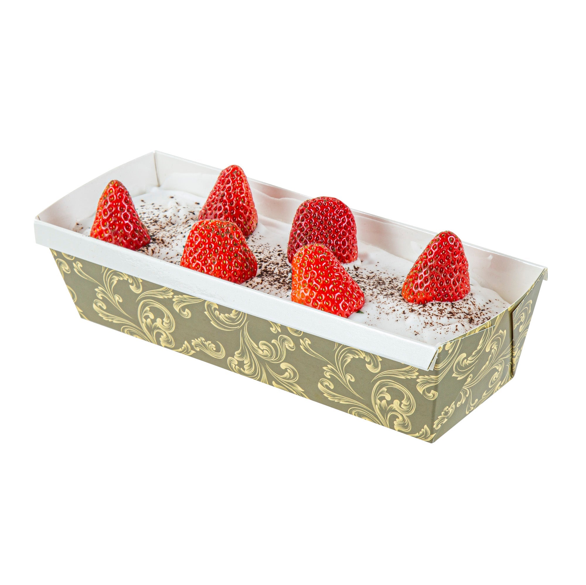 Bake Tek 42 oz Dark Green Vintage Floral Paper Baking Loaf Pan - Greaseproof - 10" x 3 1/2" x 2 1/2" - 100 count box
