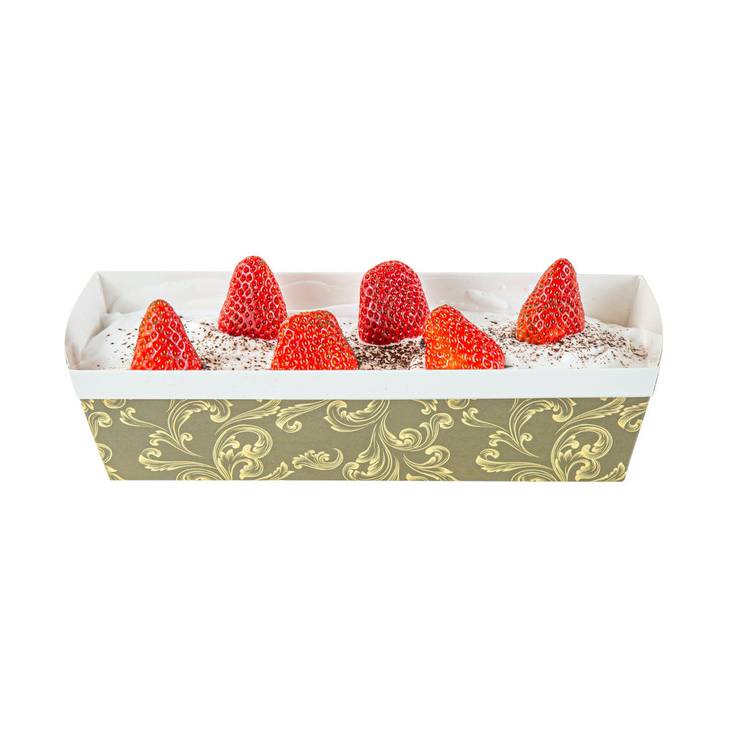 Bake Tek 42 oz Dark Green Vintage Floral Paper Baking Loaf Pan - Greaseproof - 10" x 3 1/2" x 2 1/2" - 100 count box