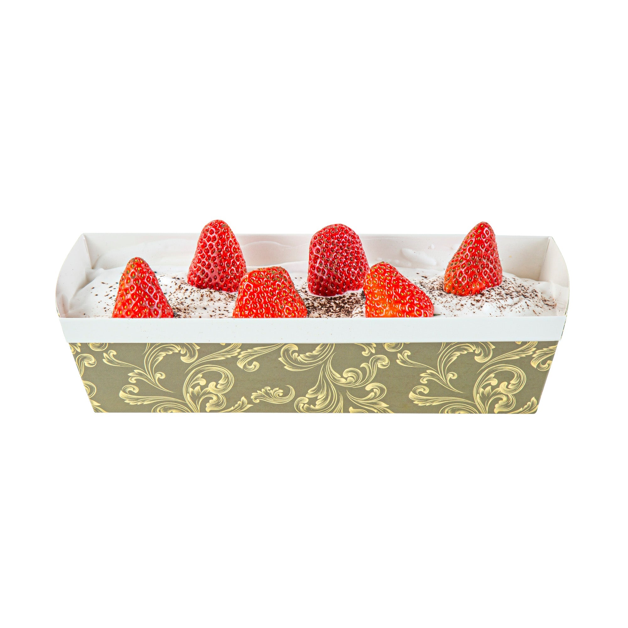 Bake Tek 42 oz Dark Green Vintage Floral Paper Baking Loaf Pan - Greaseproof - 10" x 3 1/2" x 2 1/2" - 100 count box