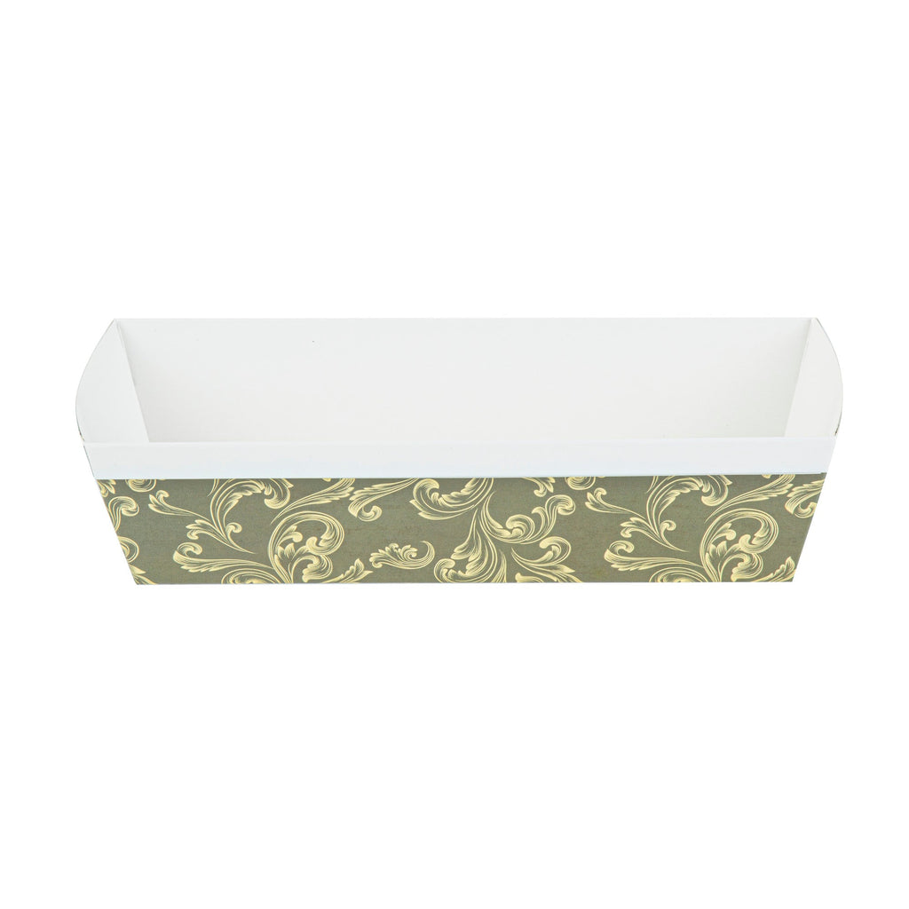 Bake Tek 42 oz Dark Green Vintage Floral Paper Baking Loaf Pan - Greaseproof - 10" x 3 1/2" x 2 1/2" - 100 count box