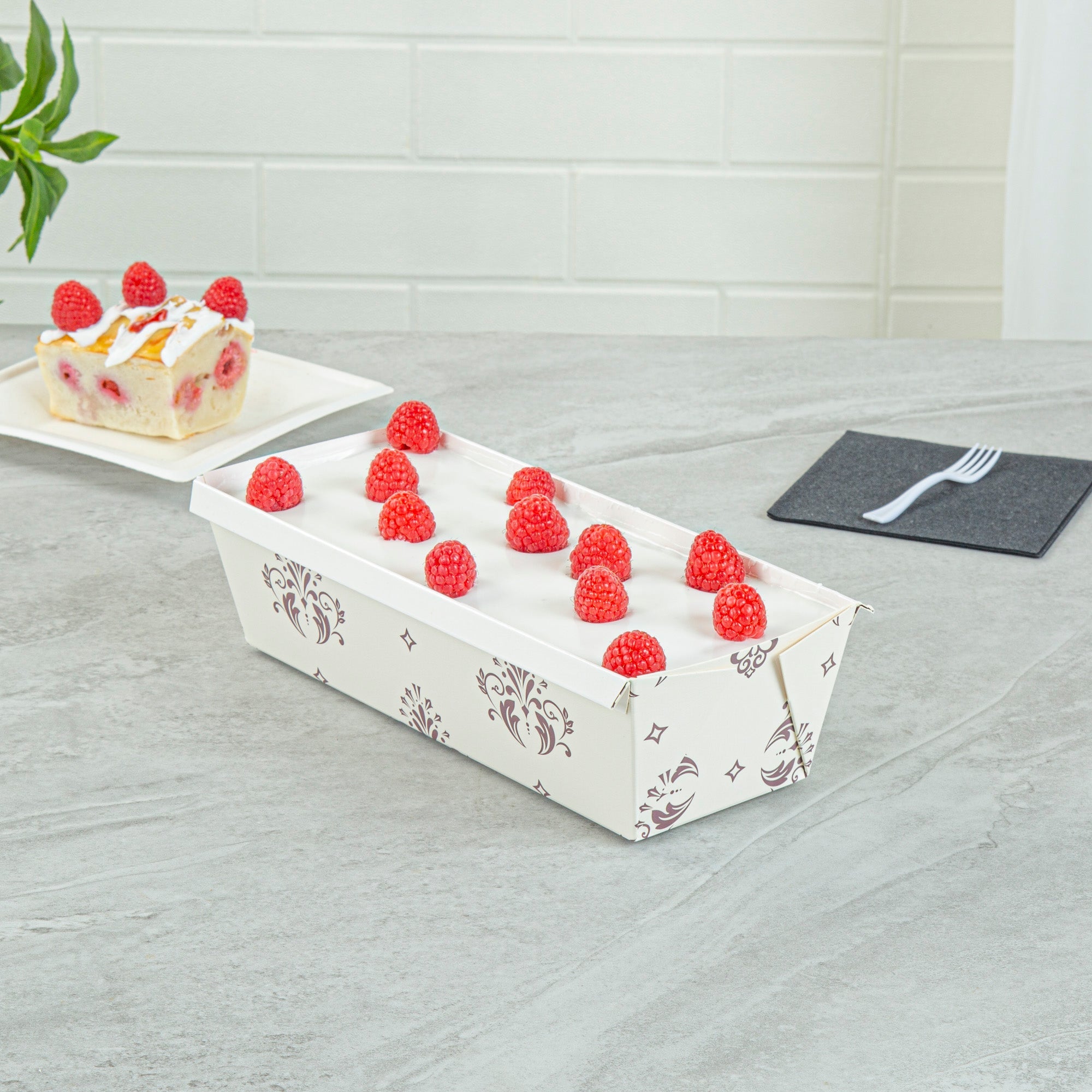 Bake Tek 54 oz Beige Vintage Floral Paper Baking Loaf Pan - Greaseproof - 10 1/4" x 4" x 2 3/4" - 100 count box