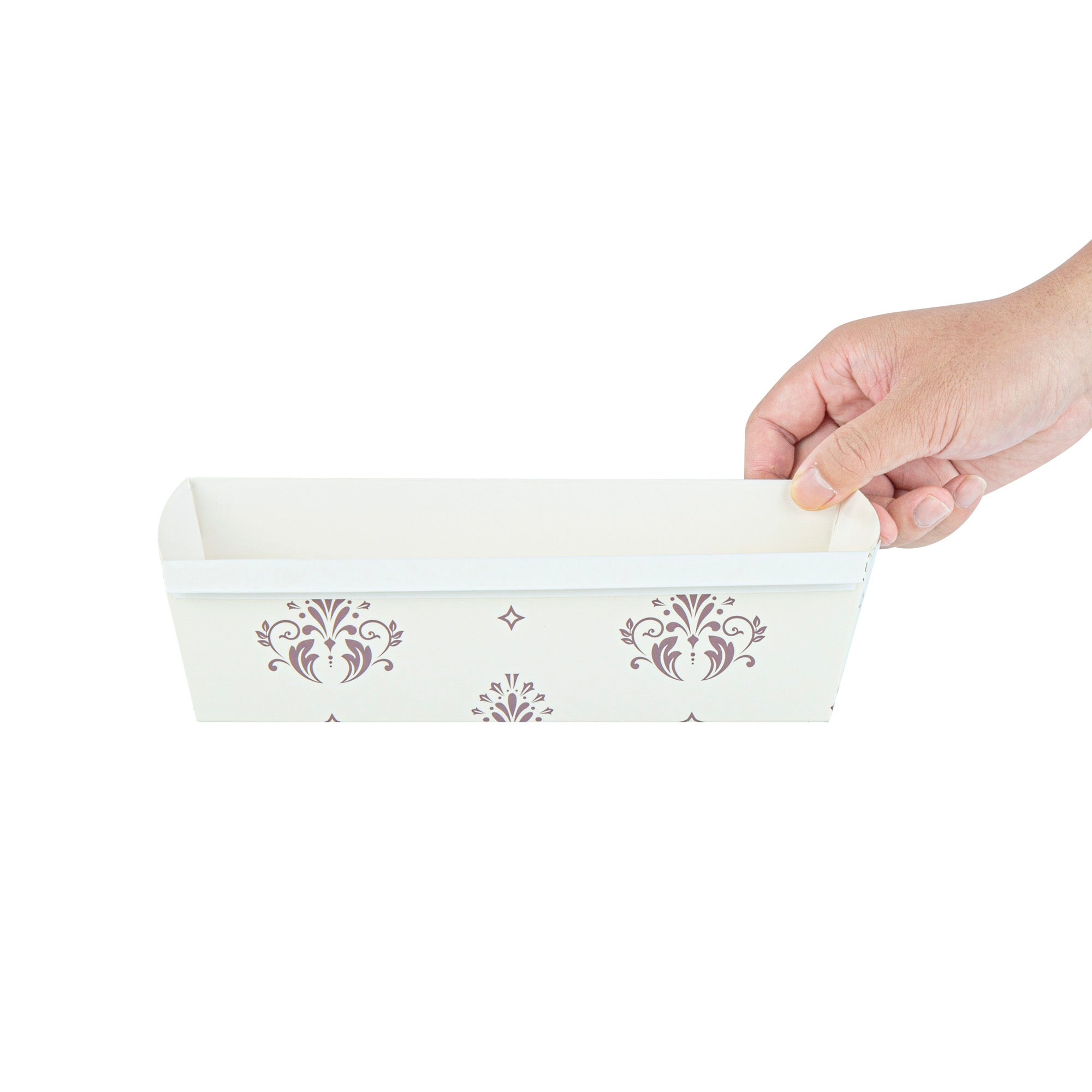 Bake Tek 54 oz Beige Vintage Floral Paper Baking Loaf Pan - Greaseproof - 10 1/4" x 4" x 2 3/4" - 100 count box