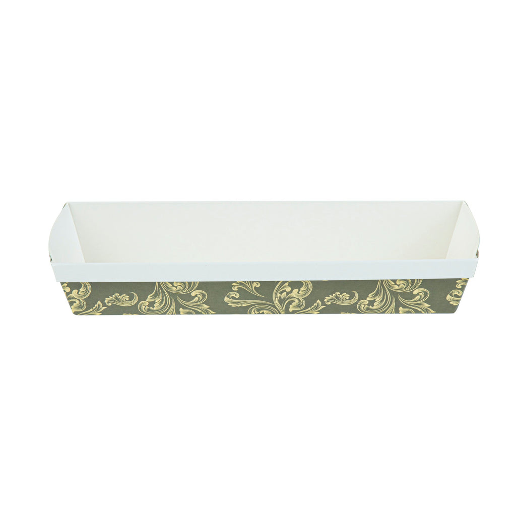 Bake Tek 32 oz Dark Green Vintage Floral Paper Baking Loaf Pan - Greaseproof - 11" x 3 1/4" x 2" - 100 count box