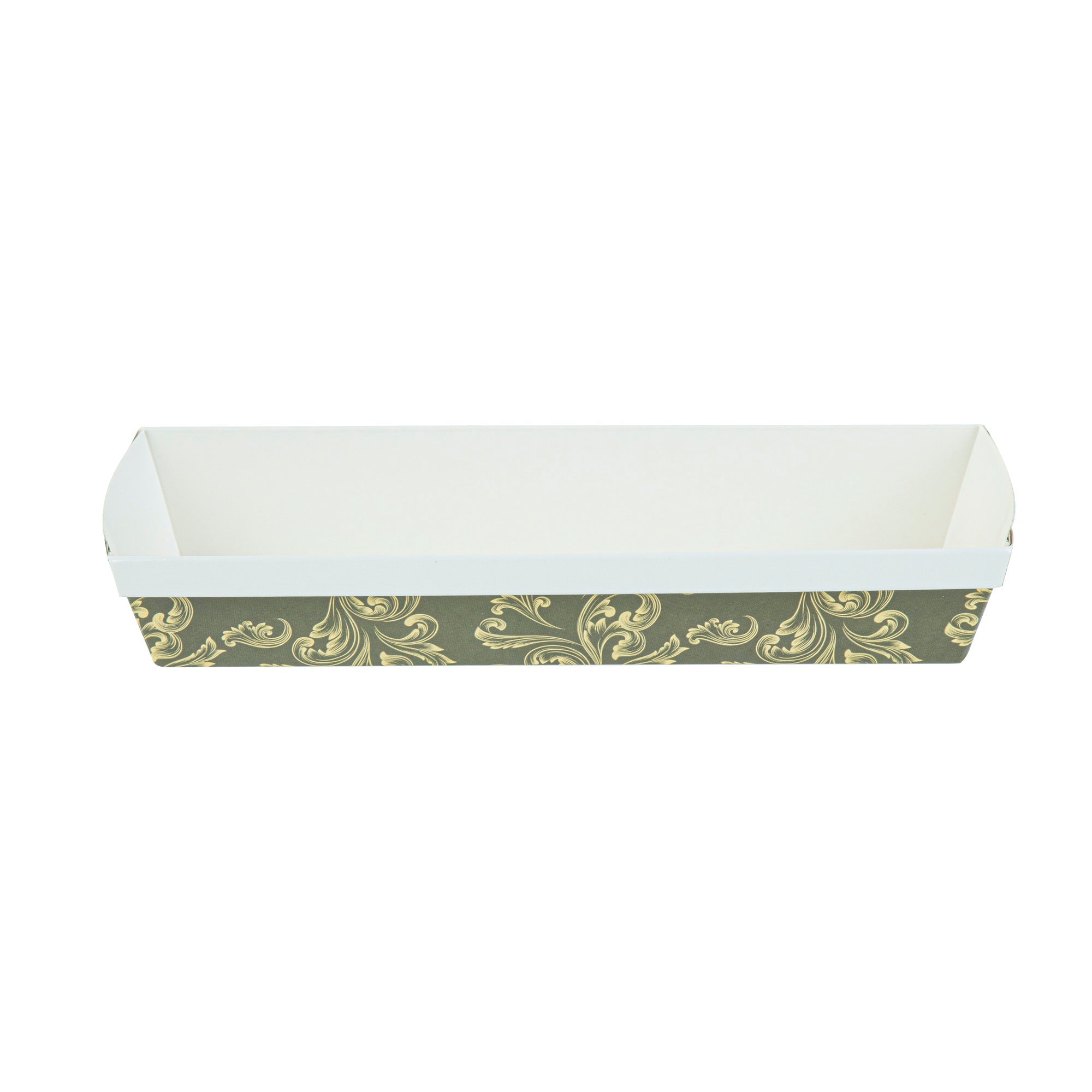 Bake Tek 32 oz Dark Green Vintage Floral Paper Baking Loaf Pan - Greaseproof - 11" x 3 1/4" x 2" - 100 count box
