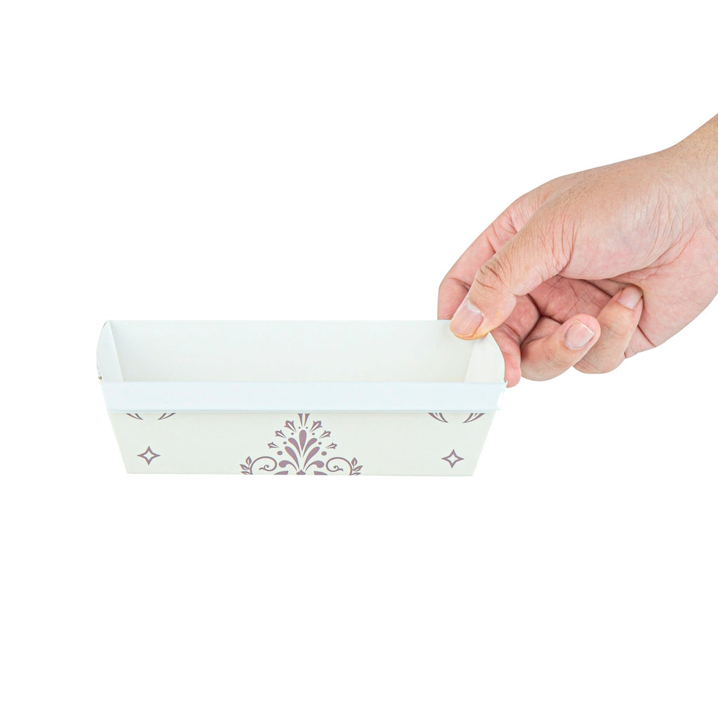 Bake Tek 13 oz Beige Vintage Floral Paper Baking Loaf Pan - Greaseproof - 7" x 3 1/4" x 2" - 100 count box