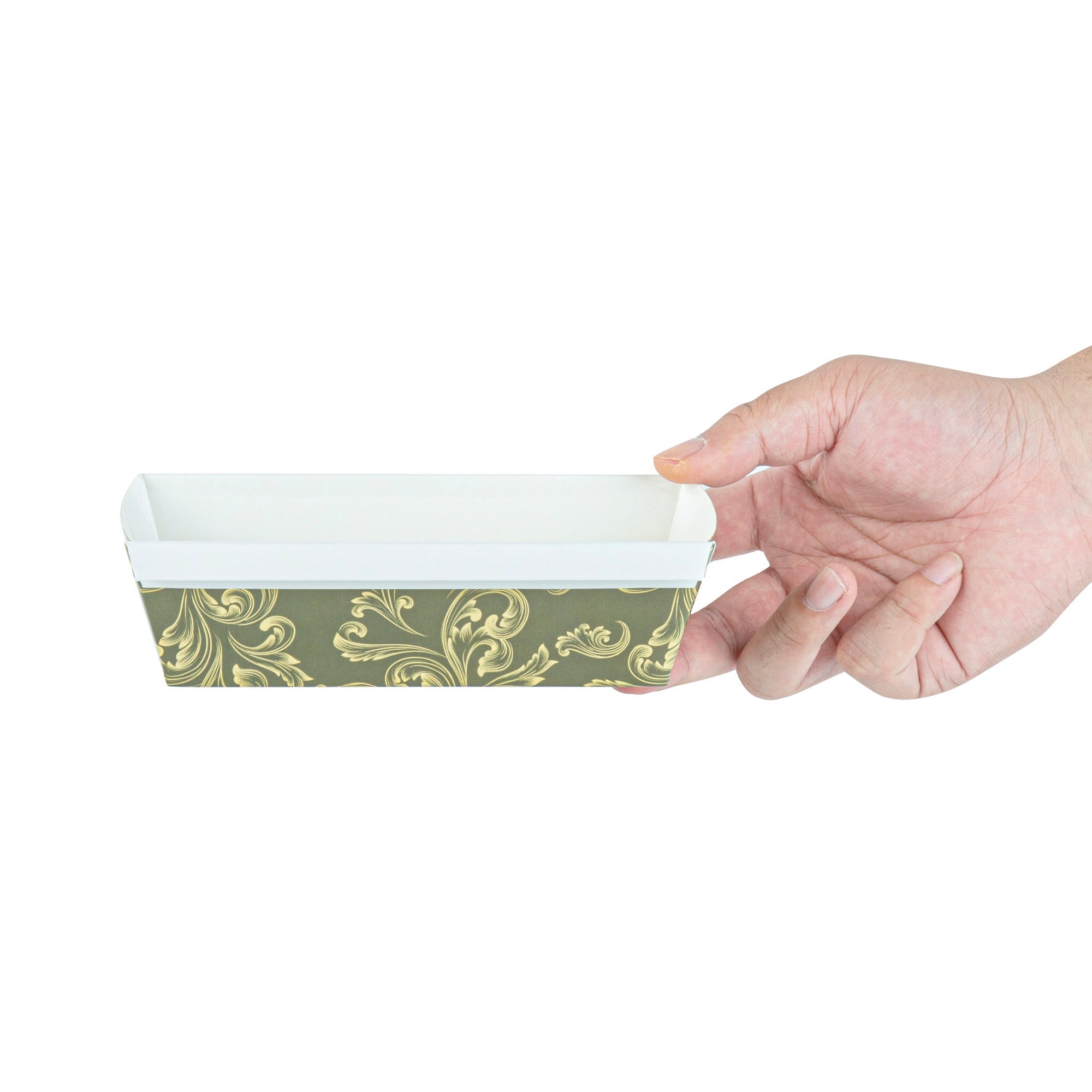 Bake Tek 13 oz Dark Green Vintage Floral Paper Baking Loaf Pan - Greaseproof - 7" x 3 1/4" x 2" - 100 count box