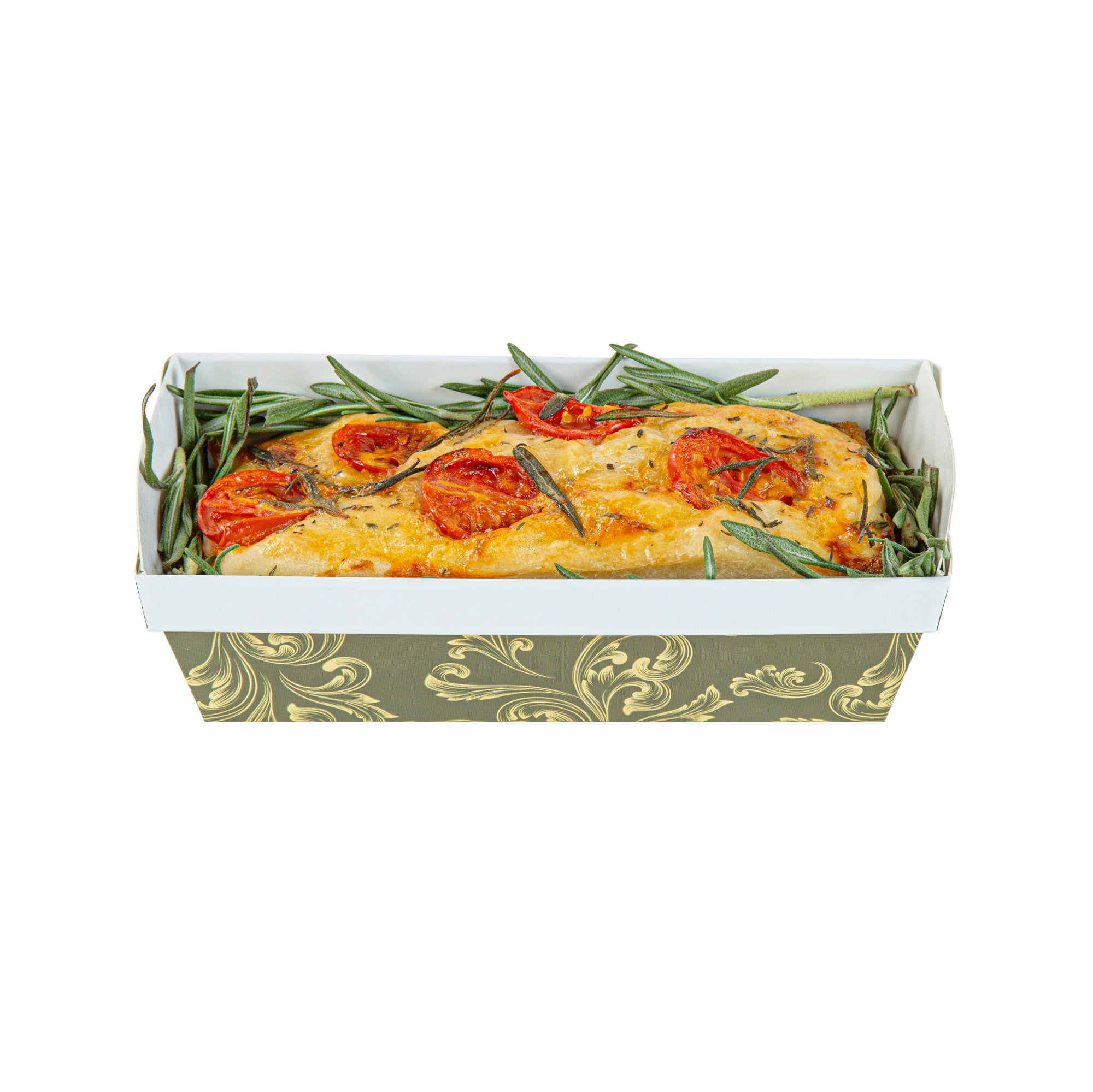 Bake Tek 13 oz Dark Green Vintage Floral Paper Baking Loaf Pan - Greaseproof - 7" x 3 1/4" x 2" - 100 count box