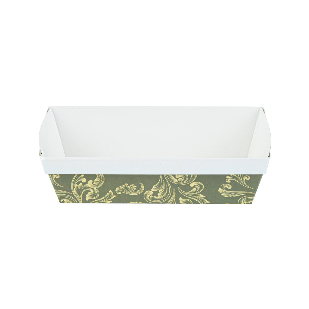 Bake Tek 13 oz Dark Green Vintage Floral Paper Baking Loaf Pan - Greaseproof - 7" x 3 1/4" x 2" - 100 count box