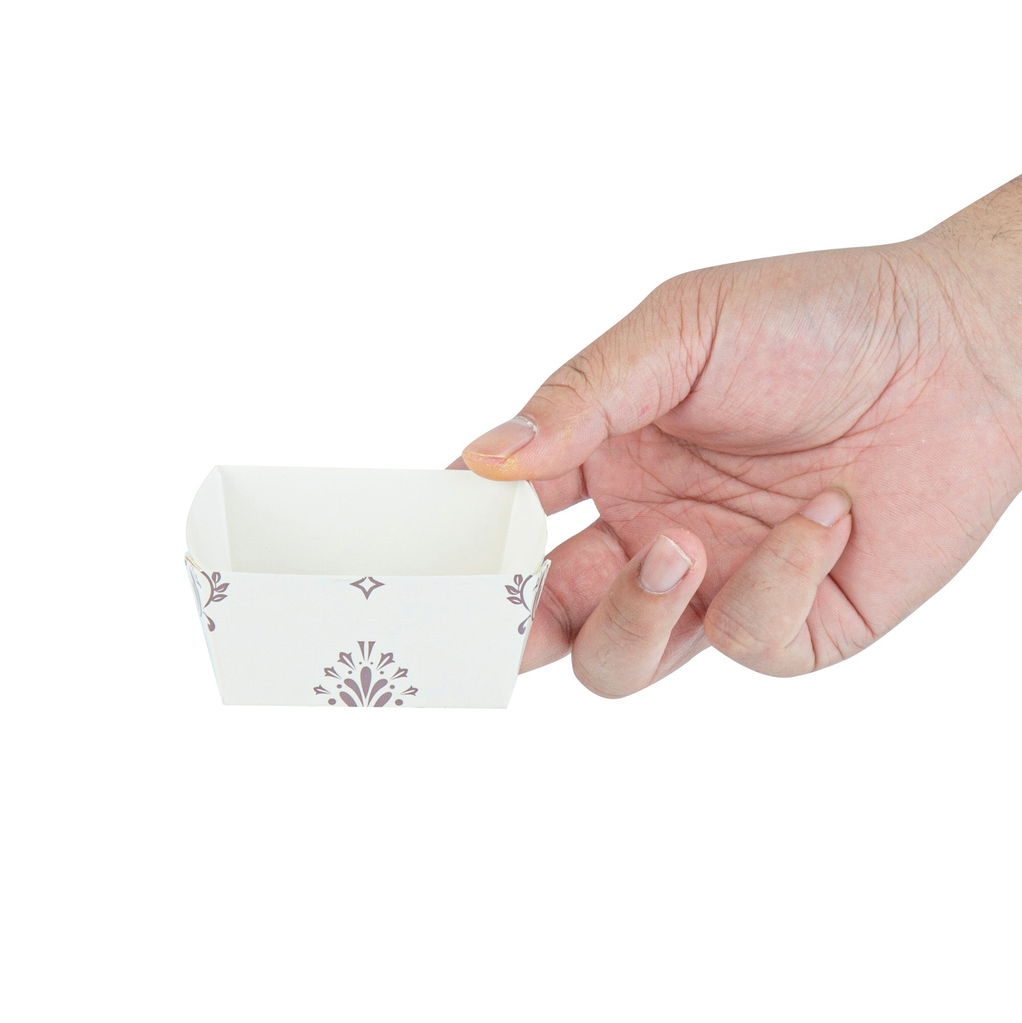 Bake Tek 6 oz Square Vintage Floral Beige Paper Baking Cup - Greaseproof - 3" x 3" x 1 1/2" - 100 count box