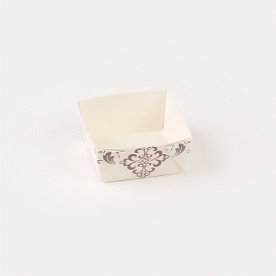 Bake Tek 6 oz Square Vintage Floral Beige Paper Baking Cup - Greaseproof - 3" x 3" x 1 1/2" - 100 count box