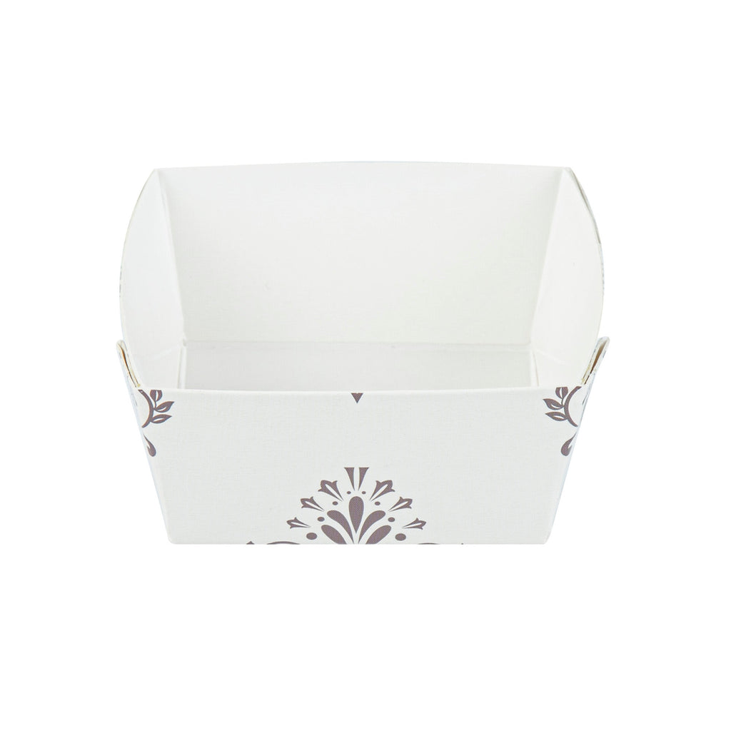 Bake Tek 6 oz Square Vintage Floral Beige Paper Baking Cup - Greaseproof - 3" x 3" x 1 1/2" - 100 count box