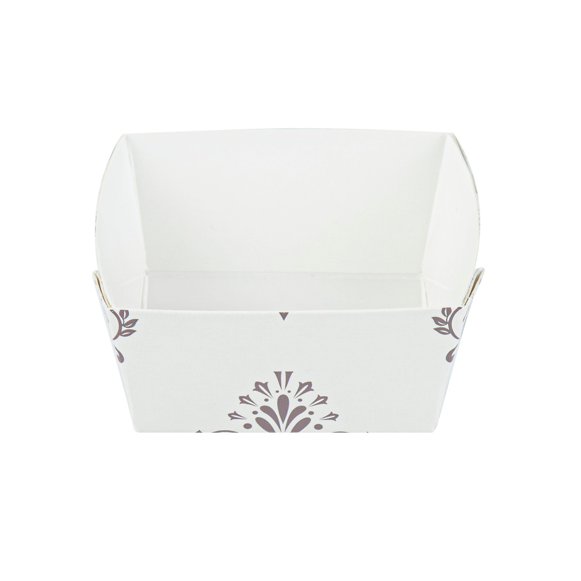 Bake Tek 6 oz Square Vintage Floral Beige Paper Baking Cup - Greaseproof - 3" x 3" x 1 1/2" - 100 count box
