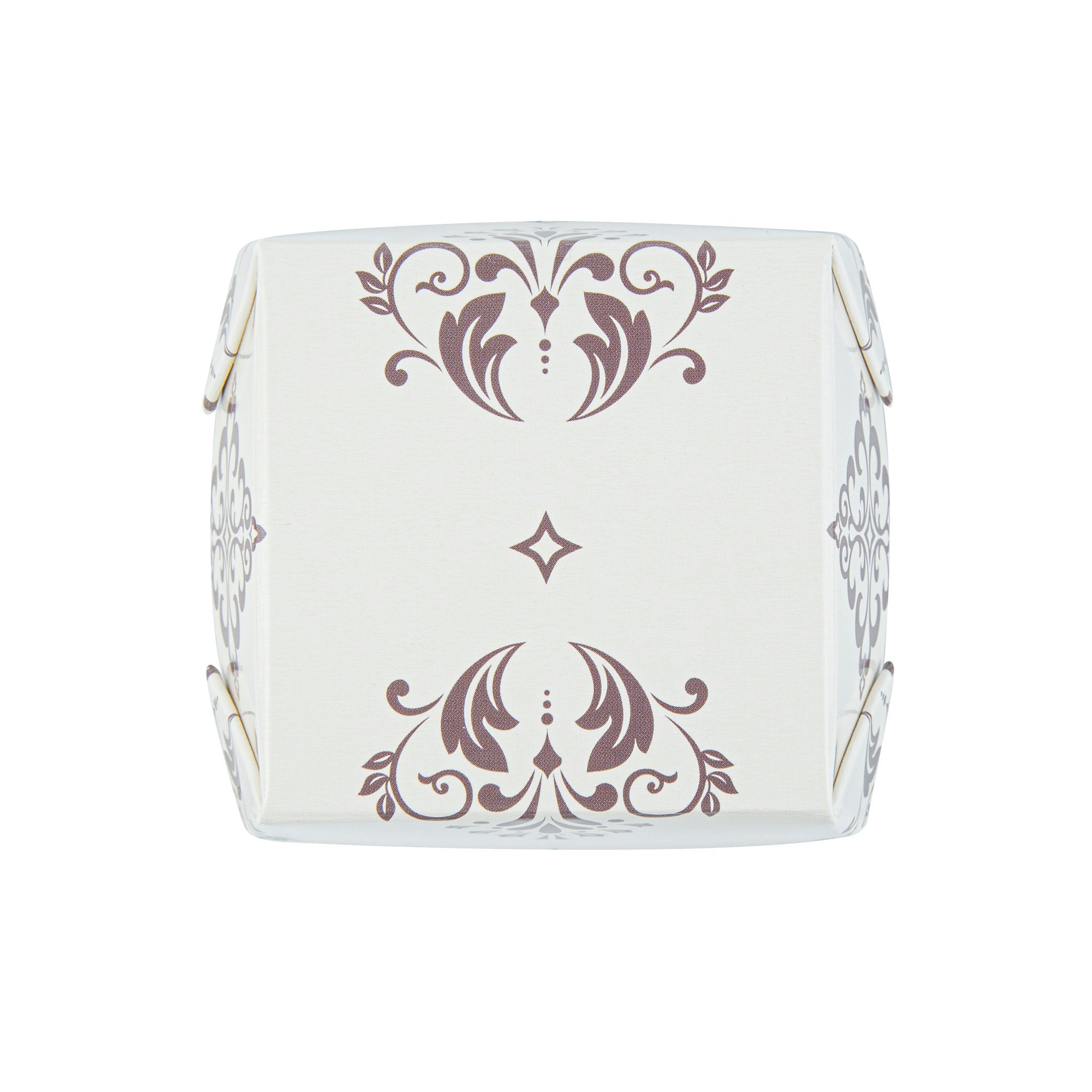 Bake Tek 6 oz Square Vintage Floral Beige Paper Baking Cup - Greaseproof - 3" x 3" x 1 1/2" - 100 count box