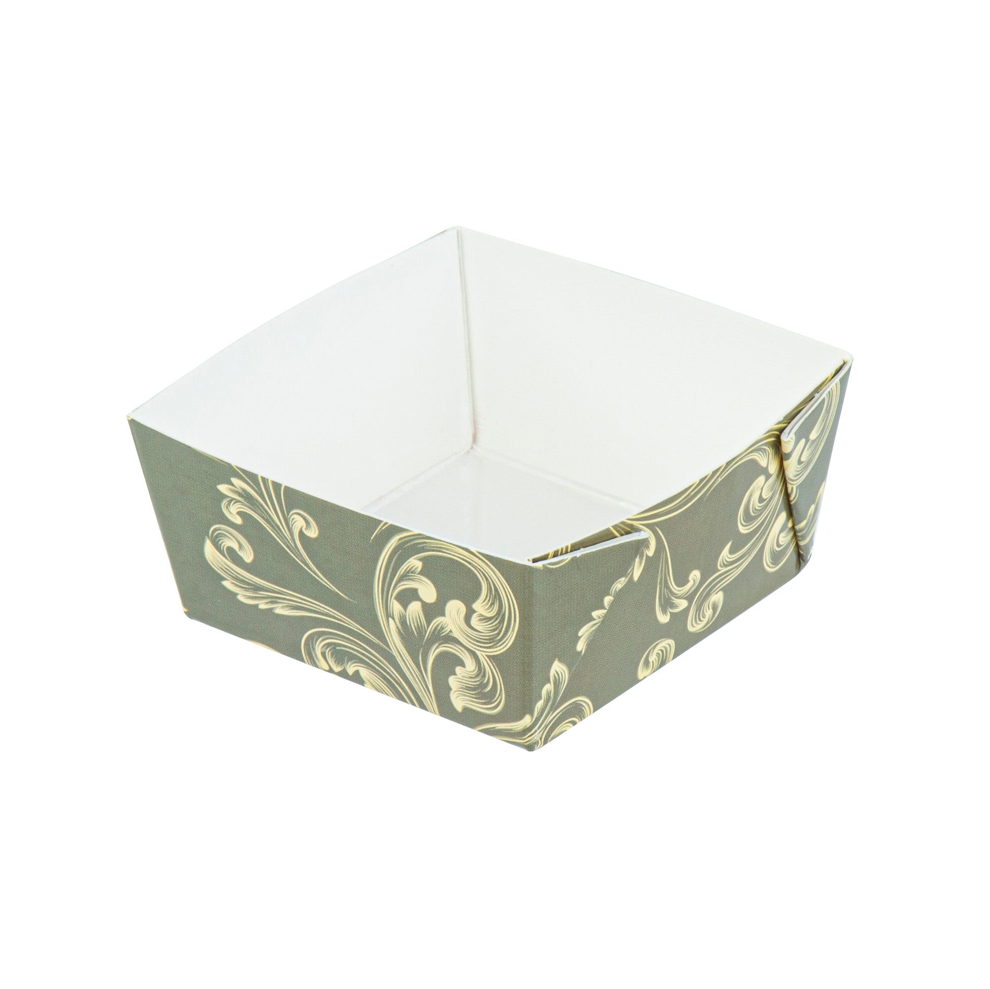 Bake Tek 6 oz Square Dark Green Vintage Floral Paper Baking Cup - Greaseproof - 3" x 3" x 1 1/2" - 100 count box