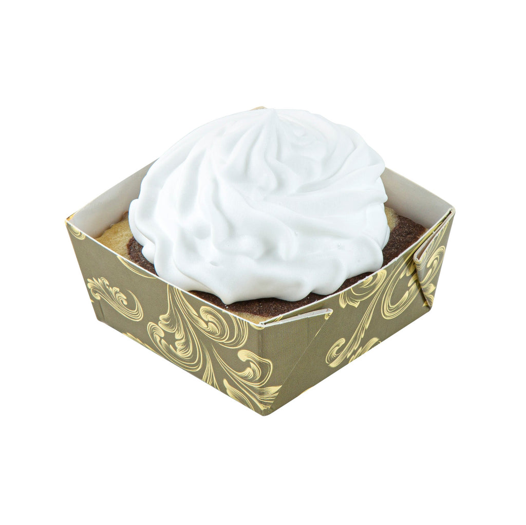 Bake Tek 6 oz Square Dark Green Vintage Floral Paper Baking Cup - Greaseproof - 3" x 3" x 1 1/2" - 100 count box