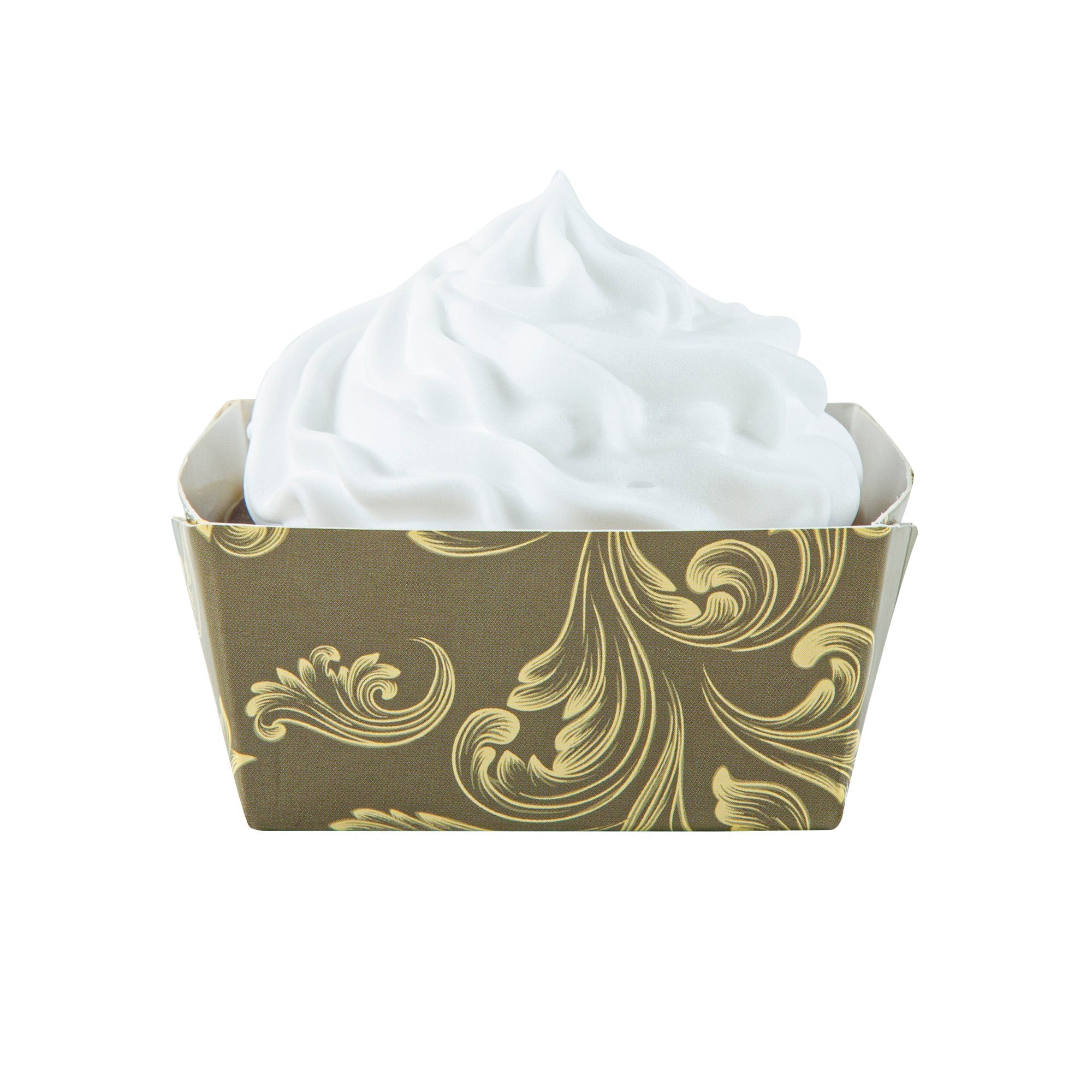 Bake Tek 6 oz Square Dark Green Vintage Floral Paper Baking Cup - Greaseproof - 3" x 3" x 1 1/2" - 100 count box