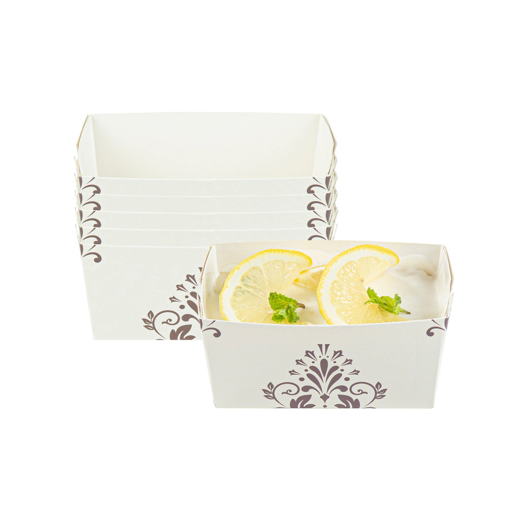 Bake Tek 9 oz Beige Vintage Floral Paper Mini Baking Loaf Pan - Greaseproof - 4" x 2 1/4" x 2" - 100 count box