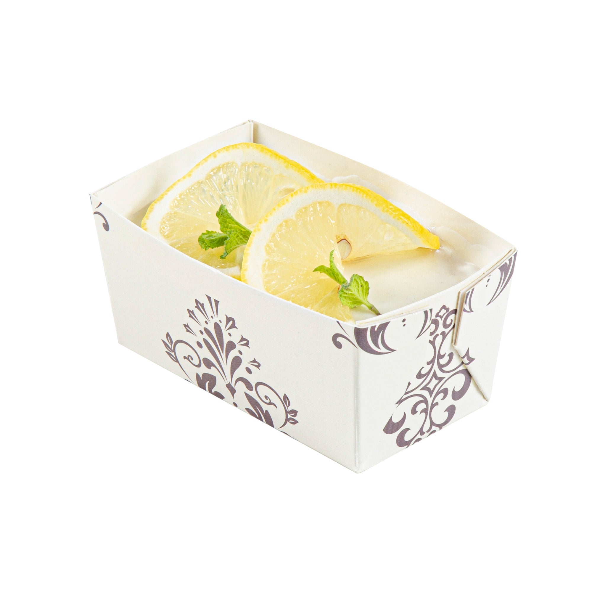 Bake Tek 9 oz Beige Vintage Floral Paper Mini Baking Loaf Pan - Greaseproof - 4" x 2 1/4" x 2" - 100 count box