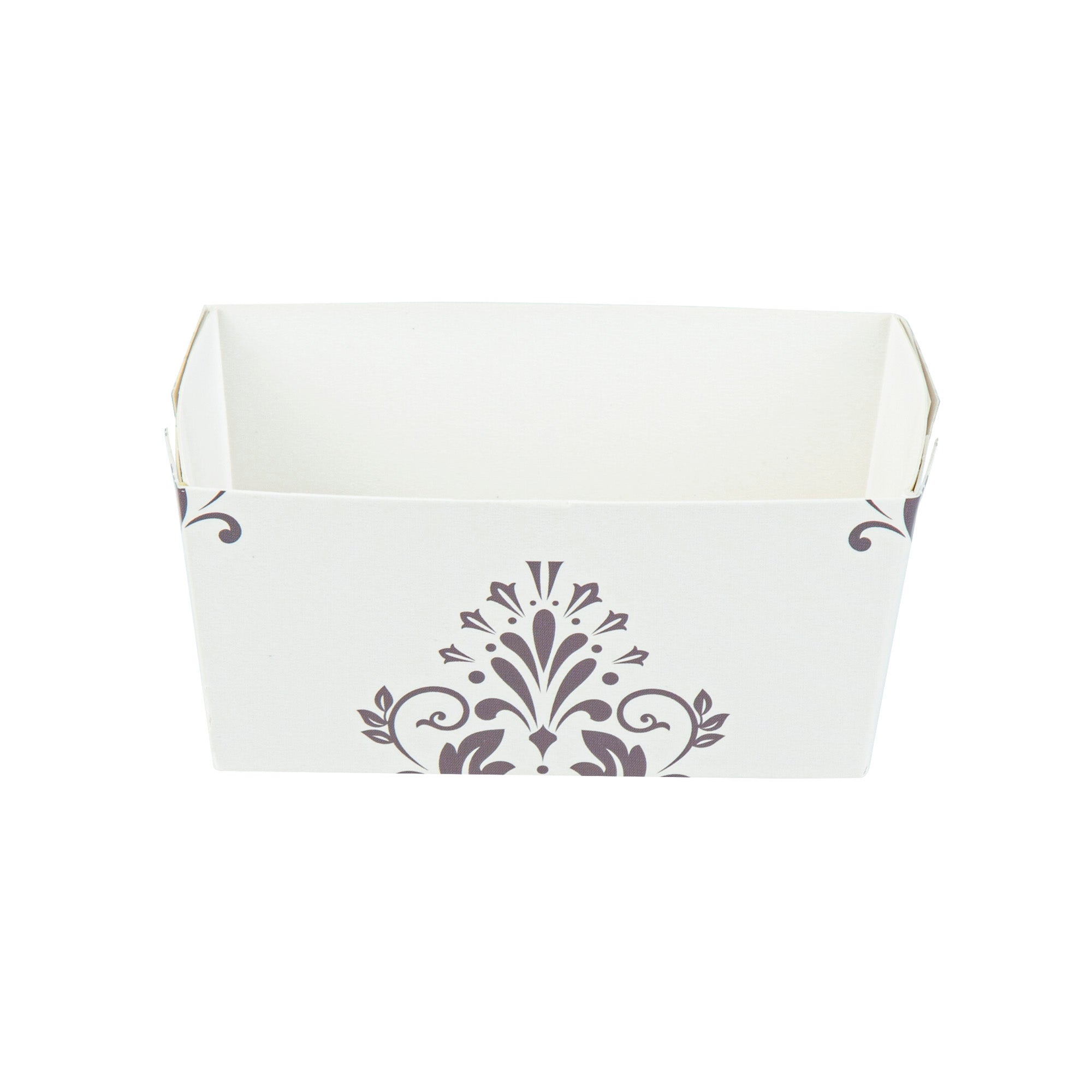 Bake Tek 9 oz Beige Vintage Floral Paper Mini Baking Loaf Pan - Greaseproof - 4" x 2 1/4" x 2" - 100 count box