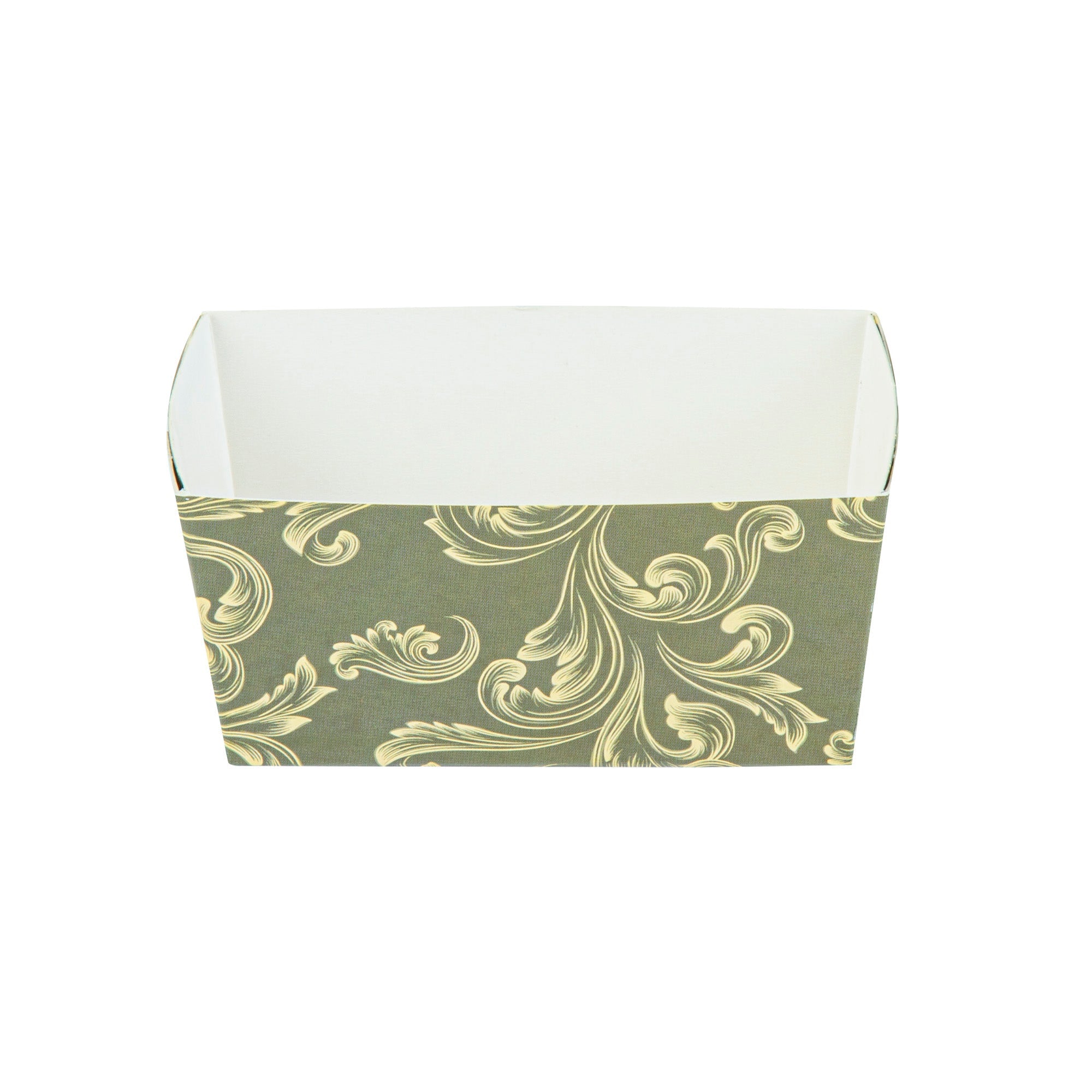 Bake Tek 9 oz Dark Green Vintage Floral Paper Mini Baking Loaf Pan - Greaseproof - 4" x 2 1/4" x 2" - 100 count box