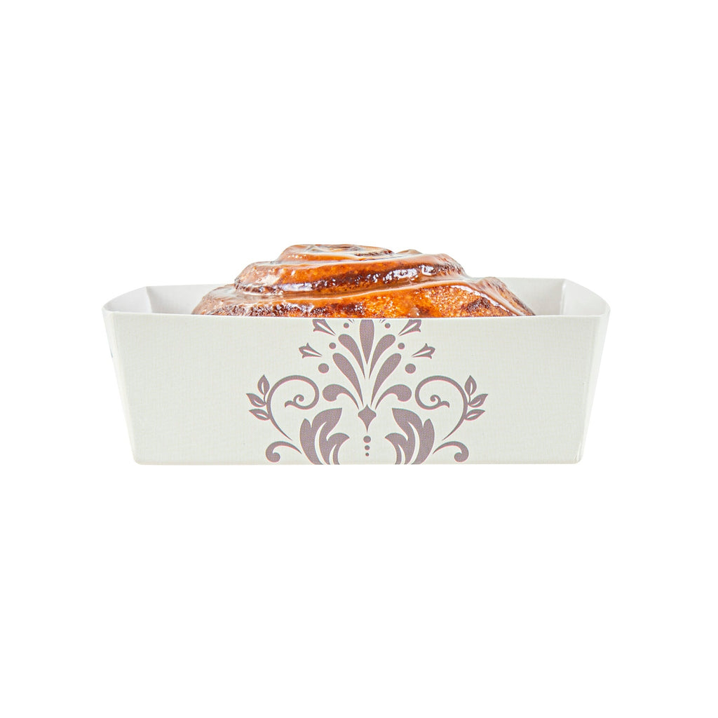 Bake Tek 8 oz Beige Vintage Floral Paper Baking Tray - Greaseproof - 4 1/4" x 4 1/4" x 1 1/2" - 100 count box