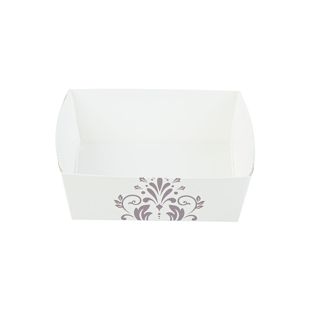 Bake Tek 8 oz Beige Vintage Floral Paper Baking Tray - Greaseproof - 4 1/4" x 4 1/4" x 1 1/2" - 100 count box
