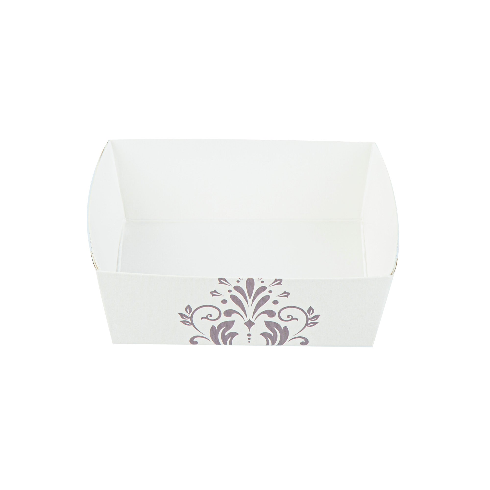 Bake Tek 8 oz Beige Vintage Floral Paper Baking Tray - Greaseproof - 4 1/4" x 4 1/4" x 1 1/2" - 100 count box