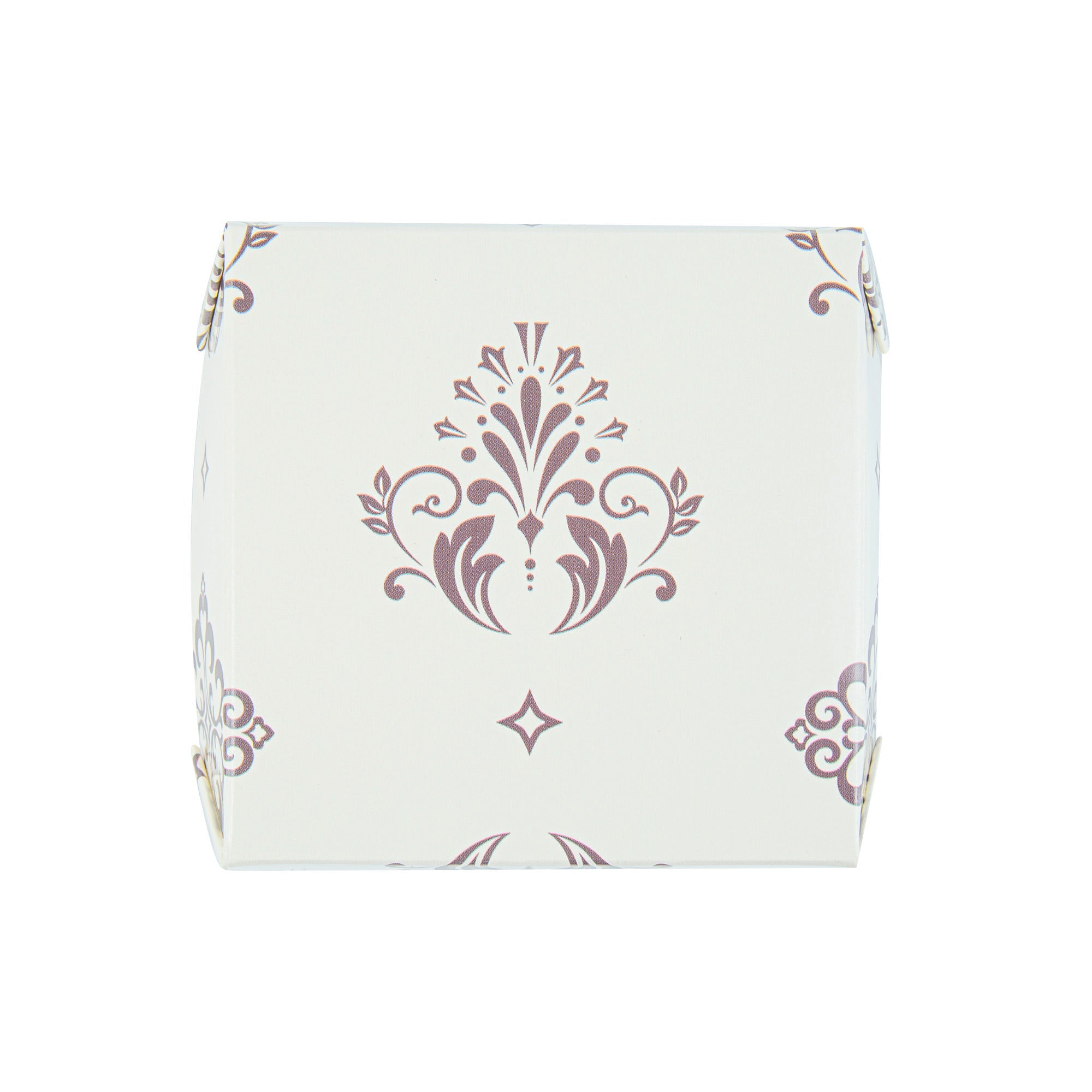 Bake Tek 8 oz Beige Vintage Floral Paper Baking Tray - Greaseproof - 4 1/4" x 4 1/4" x 1 1/2" - 100 count box
