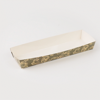 Bake Tek 13 oz Dark Green Vintage Floral Paper Baking Tray - Greaseproof - 10 3/4" x 3 1/4" x 1 1/2" - 100 count box