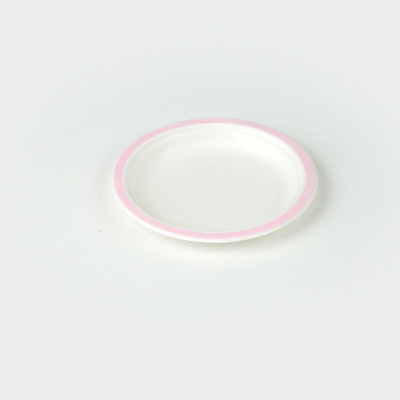 Pulp Safe No PFAS Added Round White Sugarcane / Bagasse Plate - Home Compostable, with Pink Rim - 6" x 6" - 100 count box