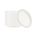 Pulp Safe No PFAS Added Round White Sugarcane / Bagasse Plate - Home Compostable, with Pink Rim - 8 3/4" x 8 3/4" - 100 count box